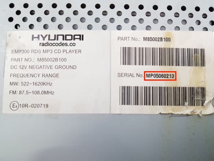 Hyundai radio serial example 1
