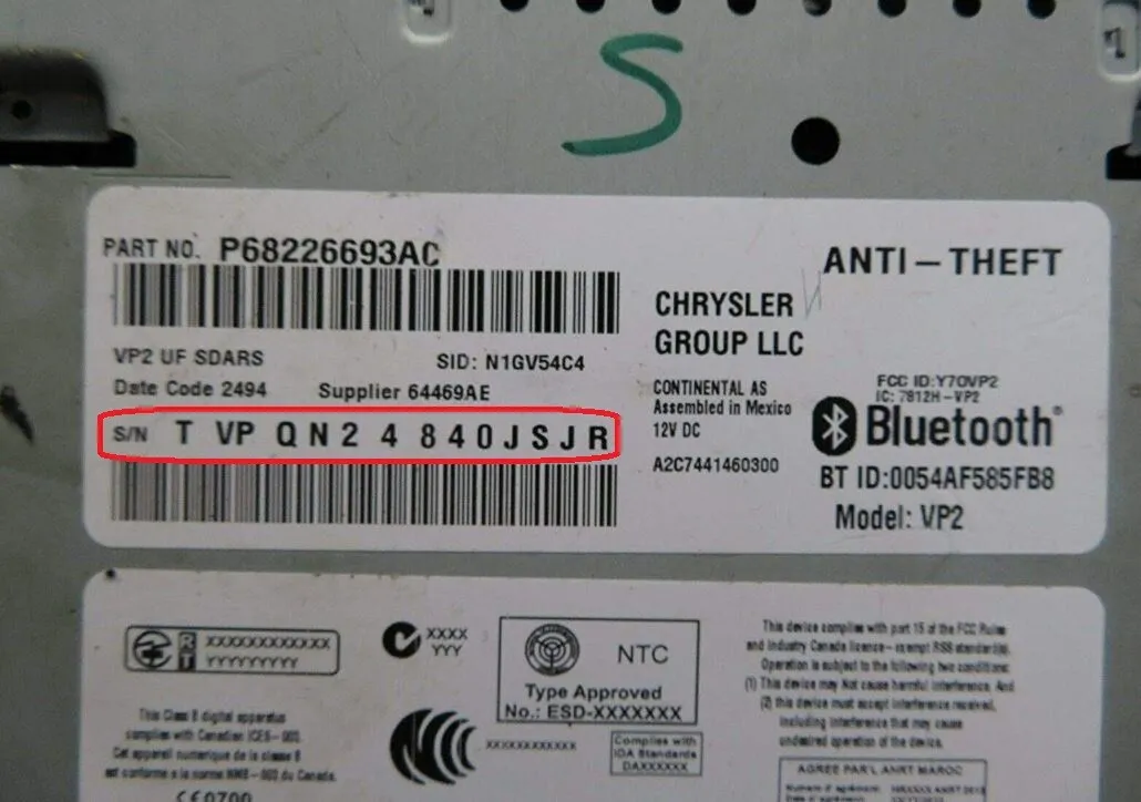 Chrysler/Jeep radio serial example 1